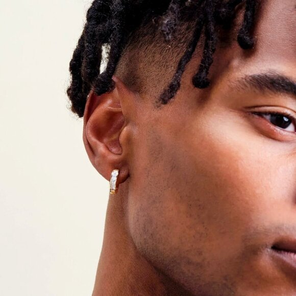 Classic Princess Cut  Yellow Gold Plated 925 Sterling Silver Huggie Hoop Earring - Picture 2 of 5